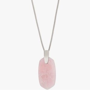Kendra Scott Inez Silver Chain Long Pendant Necklace Rose Quartz